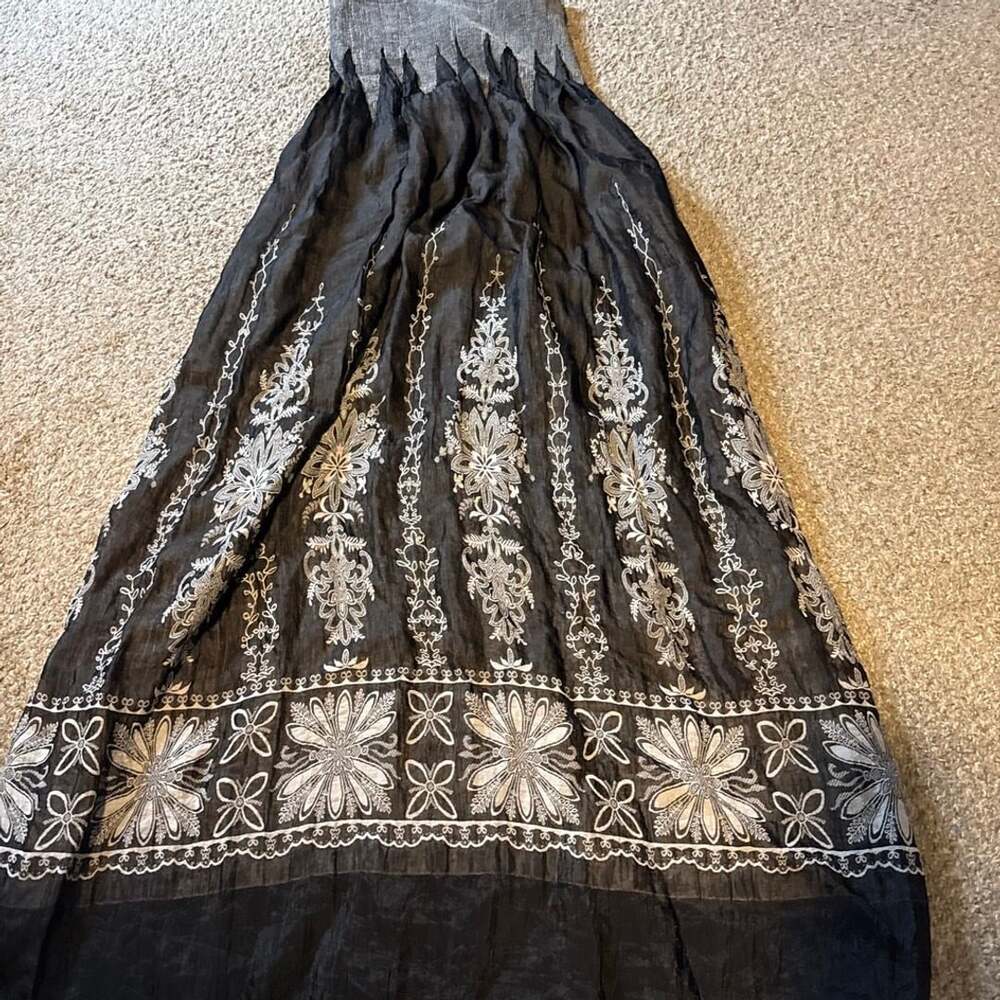Anthropologie Lapis Black and White Smocked Top Maxi Dress One Size